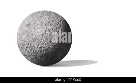 Rückseite des Mondes auf weißem Hintergrund Stockfoto