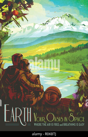 Retro Space Travel poster Masse Science Mission. Stockfoto