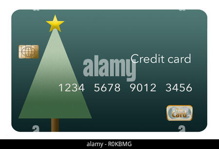 Ein Weihnachten themed Kreditkarte mit einem Baum geschmückt mit Gold Star. Dies ist eine Abbildung. Stockfoto