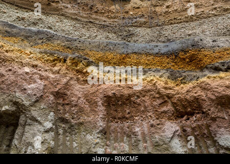 Schichten von gemischten vulkanische Sedimente, Iztaccihuatl Nationalpark Popocatepetl, Mexiko, Nordamerika Stockfoto