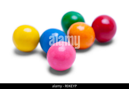 Sechs Gummi Kugeln isoliert auf einem weißen Hintergrund. Stockfoto