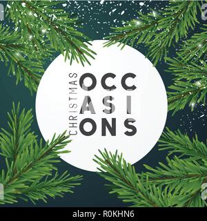 Weihnachten Design layout Komposition mit Tannenbaum, Zweige und fallenden Schnee. Ansicht von oben Vector Illustration. Stock Vektor