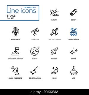 Raumkonzept - Line Design style Icons einstellen Stock Vektor