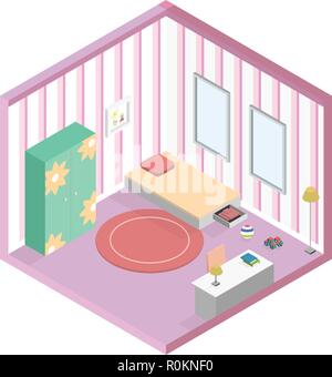 Mädchen Kinderzimmer isometrische Geometrische Stock Vektor