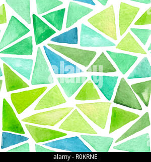 Abstrakte Aquarell nahtlose Muster mit grüne Dreiecke auf weißem Hintergrund Stockfoto