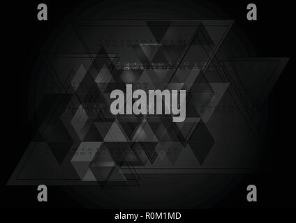 Abstrakte schwarz tech Hintergrund mit Dreiecken und binären Codes. Vektor Design Stock Vektor