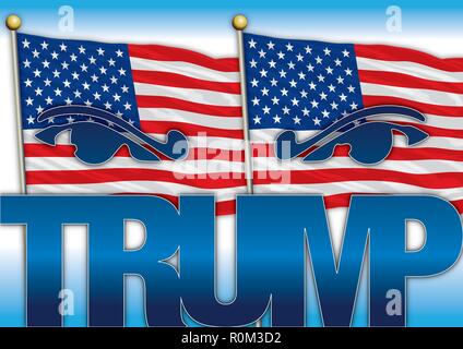 Donald Trump Augen und Name auf der US-Flagge, Vector Illustration Stock Vektor