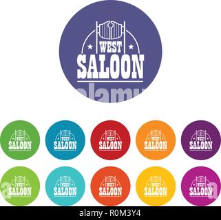 West Saloon Icons Set Vector Farbe Stock Vektor