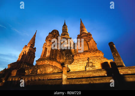 Alte Wat Mahathat in Sukhothai Historical Park, Provinz Sukhothai, Thailand ruiniert Stockfoto