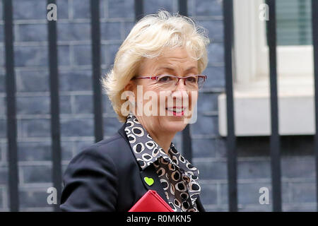 London, Großbritannien. 6 Nov, 2018. Andrea Leadsom Herr Präsident des Rates, und Führer des Unterhauses gesehen Abflug von Downing Street Nr.10 nach der Teilnahme an der wöchentlichen Kabinettssitzung. Credit: Dinendra Haria/SOPA Images/ZUMA Draht/Alamy leben Nachrichten Stockfoto