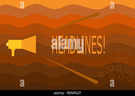 Text Zeichen zeigen Schlagzeilen. Konzeptionelle Foto als Überschrift oben auf der Seite einen Artikel in einer Zeitung oder Zeitschrift. Stockfoto