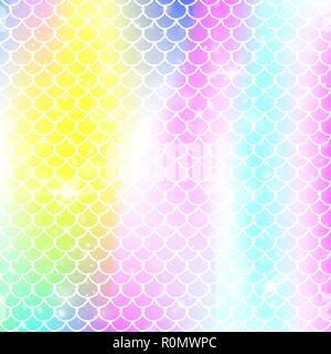 Rainbow Skalen Hintergrund mit kawaii Mermaid princess Muster. Stock Vektor