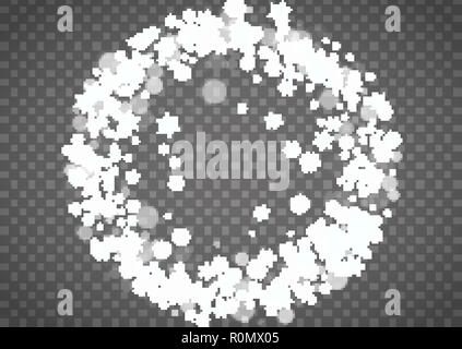 Vereinzelte Schneeflocken auf transparenter grauer Hintergrund Stock Vektor