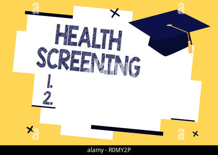 Text Zeichen angezeigt Health Screening. Konzeptionelle Foto gezielte systematische Maßnahmen Krankheiten zu identifizieren. Stockfoto