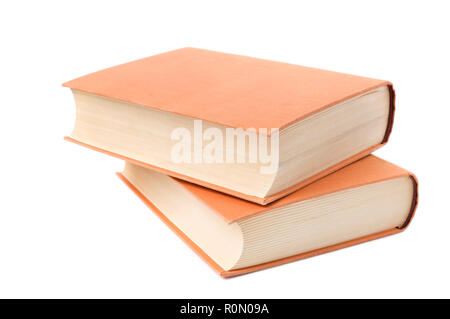 Zwei Bücher, die isoliert auf weißem Hintergrund. Stockfoto