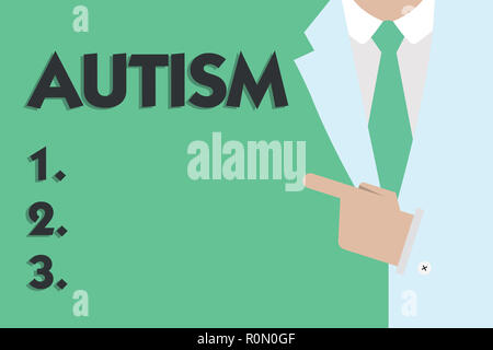 Text zeichen Autismus angezeigt. Konzeptionelle foto Schwierigkeiten in der Interaktion und der Bildung von Angelegenheiten mit anderen angezeigt. Stockfoto