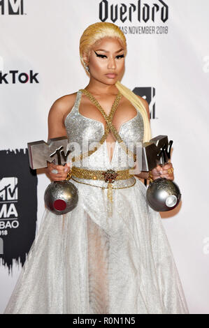 Nicki Minaj Teilnahme an der MTV European Music Awards 2018 an der Bizkaia Arena am November 4, 2018 in Bilbao, Spanien. Stockfoto