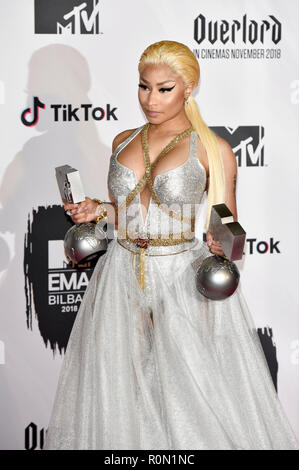 Nicki Minaj Teilnahme an der MTV European Music Awards 2018 an der Bizkaia Arena am November 4, 2018 in Bilbao, Spanien. Stockfoto