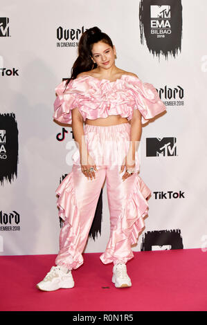 Rosalia Teilnahme an der MTV European Music Awards 2018 an der Bizkaia Arena am November 4, 2018 in Bilbao, Spanien. Stockfoto