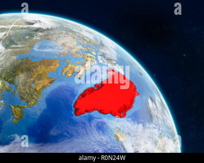 Grönland aus dem Weltraum auf realistischen Modell der Erde mit Ländergrenzen und detaillierte Planeten und Wolken. 3D-Darstellung. Elemente dieser Stockfoto