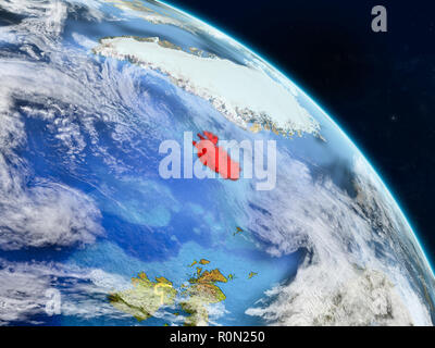 Island vom Platz auf realistisches Modell des Planeten Erde mit Ländergrenzen und detaillierte Planeten und Wolken. 3D-Darstellung. Elemente dieser i Stockfoto