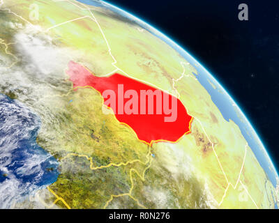 Niger aus dem Weltraum auf realistischen Modell der Erde mit Ländergrenzen und detaillierte Planeten und Wolken. 3D-Darstellung. Elemente dieser Ima Stockfoto