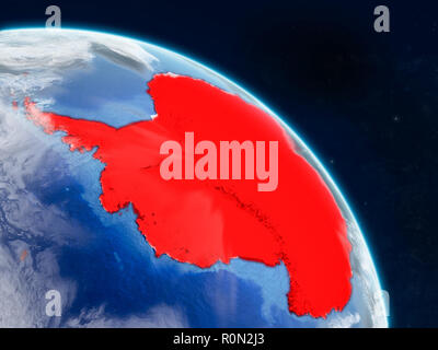 Antarktis vom Platz auf realistisches Modell des Planeten Erde mit Ländergrenzen und detaillierte Planeten und Wolken. 3D-Darstellung. Elemente der Thi Stockfoto