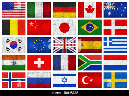 Satz von Grunge Dirty und verwitterten Land Fahnen, Alte Metall texturiert. Industrieausführung Stockfoto