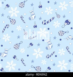 Frohes Neues Jahr und Frohe Weihnachten nahtlose Muster für die Grußkarte, Hintergrund, Geschenkpapier, mit Socken, Lollipop, gestreifte Stick, Weihnachten Spielzeug, Stock Vektor