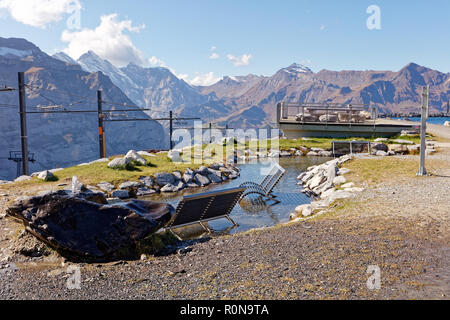 Bahnhof und Fallboden Fallboden Fallbodensee (See) - Fallboden, Jungfrau Region, Schweiz Stockfoto