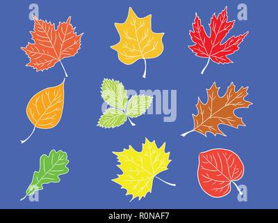 Der Baum Blätter bunt Silhouette, Symbol, Logo, Herbst Poster, Vector Illustration. EPS8 Stock Vektor