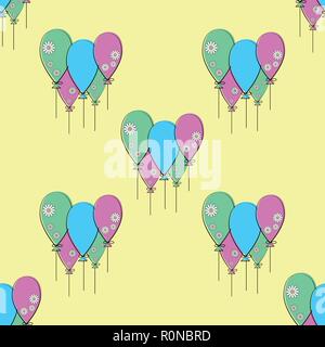 Vektor Partei flachbild Ballons Muster mit Gänseblümchen Stock Vektor