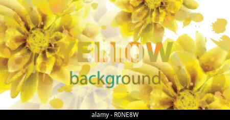 Gelbe Blumen Herbst banner Aquarell Vektor. Jahrgang Herbst Jahreszeit Blumenschmuck Blumenstrauß Stock Vektor