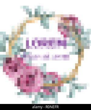 Rosa Blüten Aquarell runden Rahmen mit grünen Zweigen Vektor. Schöne vintage Pastellfarben florales Dekor Stock Vektor