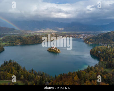 Der See von Bled, Luftaufnahme, Slowenien Stockfoto