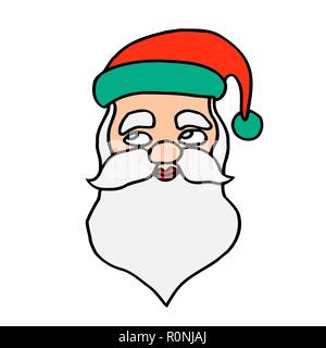 Freihändig gezeichnete Cartoon Weihnachtsmann Gesicht müde Stock Vektor