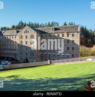 New Lanark Mill Hotel in original Mühle 1 in New Lanark Mühlen Weltkulturerbe durch den Fluss Clyde in Lanark Lanarkshire Schottland Großbritannien Stockfoto