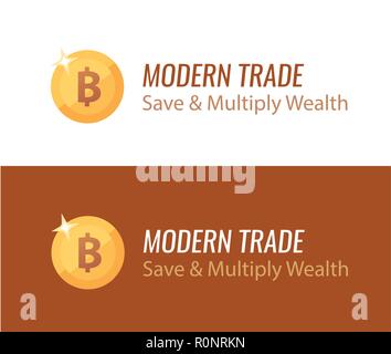 Bitcoin goldenen Zeichen-Vektor Logo Illustration auf weißen und braunen Hintergründen. Stock Vektor