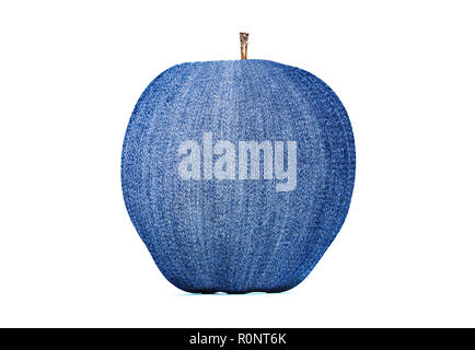 Creative apple Foto in Denim Shell auf weißem Hintergrund. Abstrakte apple Foto in Jeans Textur Stockfoto