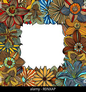 Ethnische farbige Blumenmuster zentangle, doodle Rahmen im Vektor. Henna mehndi Doodles paisley Design tribal Design Element. Stock Vektor