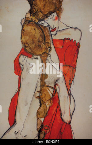 Egon Schiele (Tulln, 1890-Wien, 1918). Österreichischen Expressionisten. Mutter und Tochter, 1913. Bleistift und Pastell auf Papier. Leopold Museum. Wien, Österreich. Stockfoto