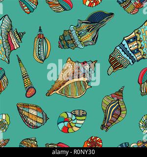 Zentangle stilisierte Meer cockleshell nahtlose Muster. Hand gezeichnet Aquatische doodle Vector Illustration. Skizze für eine Tätowierung oder makhenda. Seashell Sammlung Stock Vektor