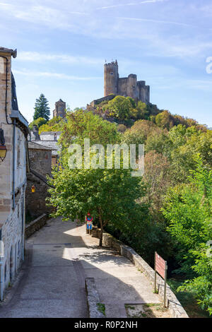 Najac, offiziell als eines der schönsten Dörfer Frankreichs", ist etwa 20 Kilometer südlich von in der Aveyron. Stockfoto