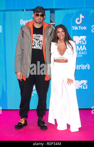 Afrojack und Elettra Lamborghini die Teilnahme an der MTV European Music Awards 2018 an der Bizkaia Arena am 4. November 2018 in Bilbao, Spanien. Stockfoto