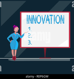 Schreiben Hinweis zeigen Innovation. Business Foto präsentiert neue Methode Idee Produkt verschiedene Kreative nicht vorher bekannt. Stockfoto