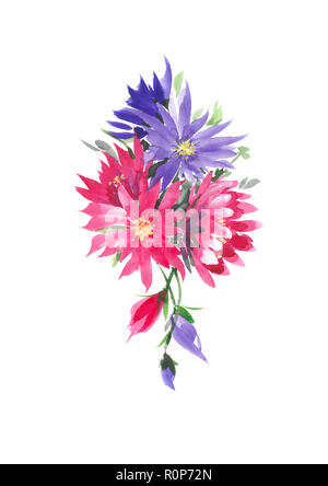 Blühenden Aster. Dekorativer Strauß mit rosa und lila Aster. Aquarell Hintergrund. Stockfoto