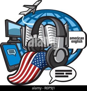 Konzept Abbildung des amerikanischen Englisch Sprachkurse Stock Vektor