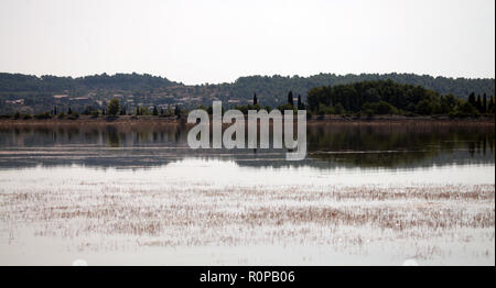 Reflexionen über Lac de Jouarres, Olonzac, Aude, Frankreich Stockfoto