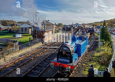 Caledonain Eisenbahn Boiler Motor N0. 419 Rückwärtsfahrt ein besonderer Zug am Bo'ness & Kinneil Railway Dampf Gala 2018 Bo'ness Falkirk Schottland Großbritannien Stockfoto