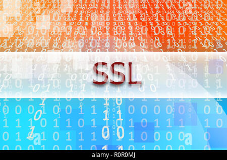 Der Text der Inschrift SSL ist auf einem semitransparenten Feld durch eine Reihe von abstrakten Figuren umgeben geschrieben Stockfoto